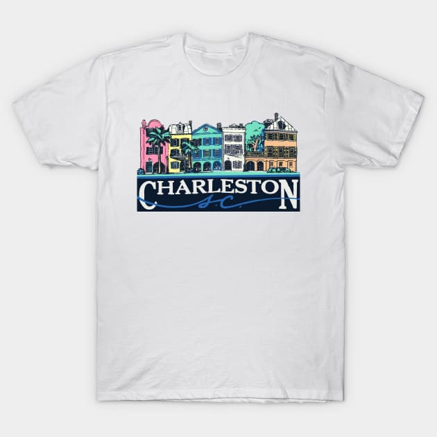 Charleston, South Carolina Rainbow Row T-Shirt by zsonn